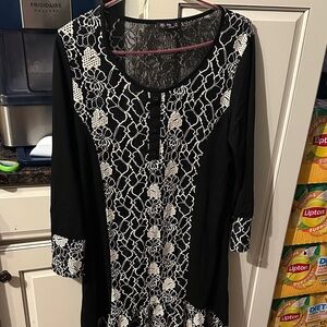 Elegant Black and White Lace Tunic
